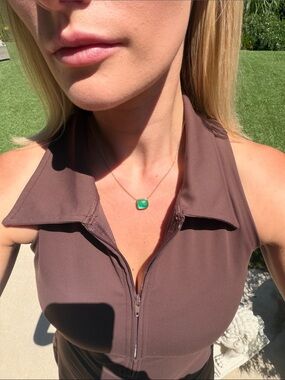 Gold Necklace with Green Cushion Pendant